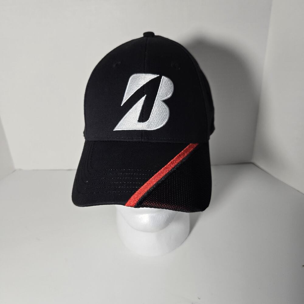 Bridgestone Golf Black Baseball Style Strapback One Size Hat Cap Black Red EUC